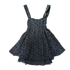 Lucy In The Sky Babydoll Sheer Velvet Floral Dress Y2K Style Cocktail Black Sz M